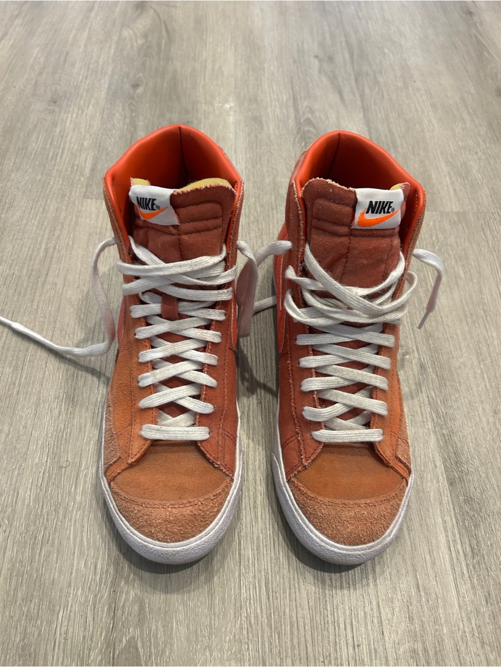 Nike Orange Suede High-Top Sneakers with White Laces